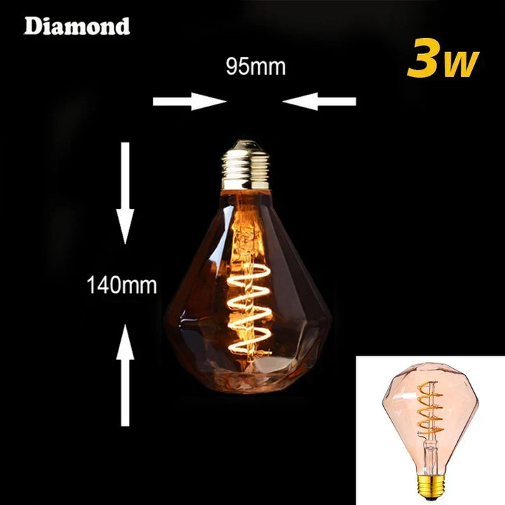 Ściemnialna Vintage Żarówka LED (3W, E27) - Złoty Spiralny Włókno do Żyrandoli i Oświetlenia Dekoracyjnego