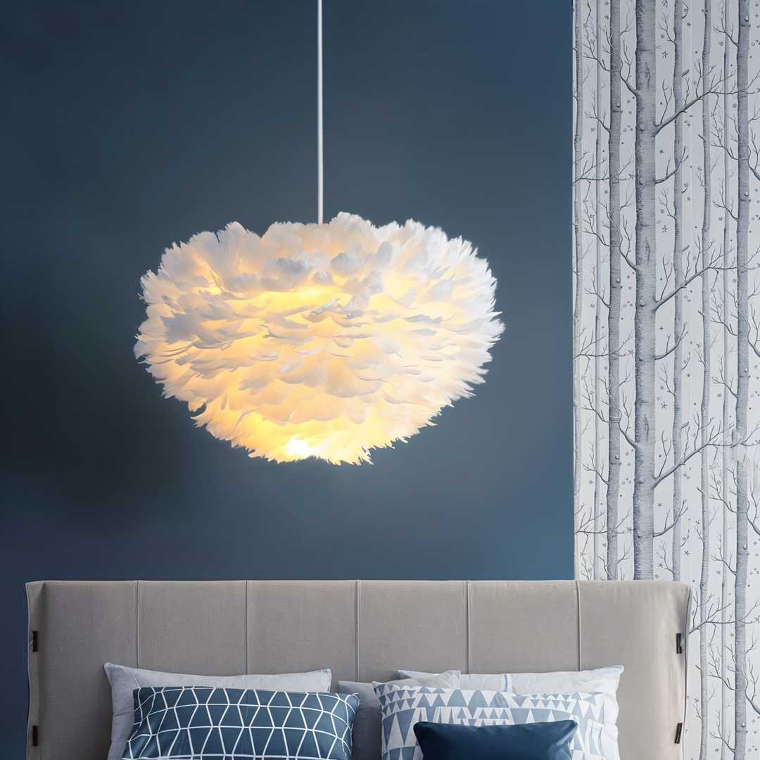 Lampa wisząca z piór łapacza snów - Ręcznie robiona, regulowana lampa wisząca