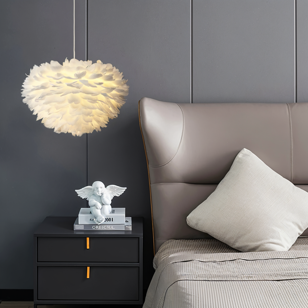 Lampa wisząca z piór łapacza snów - Ręcznie robiona, regulowana lampa wisząca