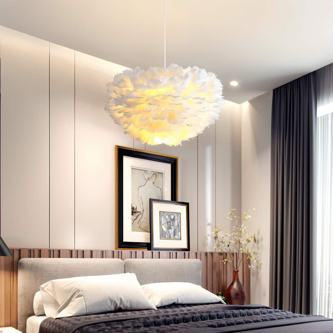 Lampa wisząca z piór łapacza snów - Ręcznie robiona, regulowana lampa wisząca