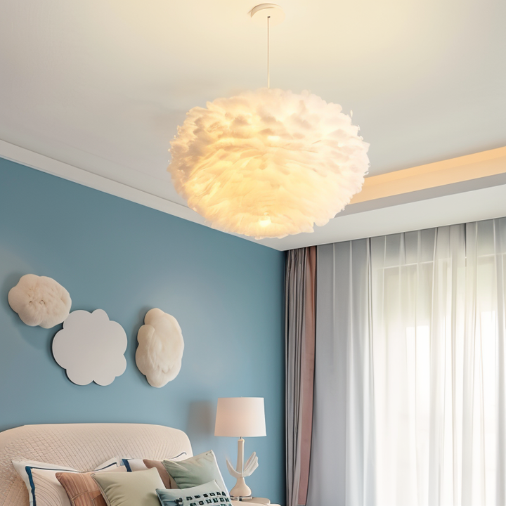 Lampa wisząca z piór łapacza snów - Ręcznie robiona, regulowana lampa wisząca