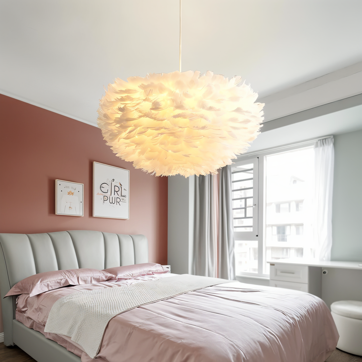 Lampa wisząca z piór łapacza snów - Ręcznie robiona, regulowana lampa wisząca