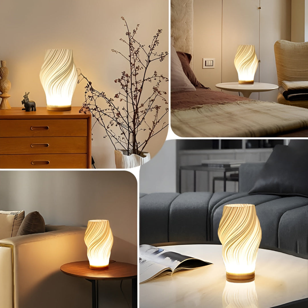 DreamWave - Nowoczesna lampa 3D w kolorze kremowym z elegancką metalową podstawą