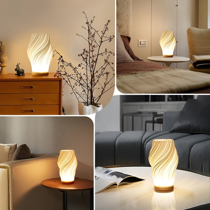 DreamWave - Nowoczesna lampa 3D w kolorze kremowym z elegancką metalową podstawą