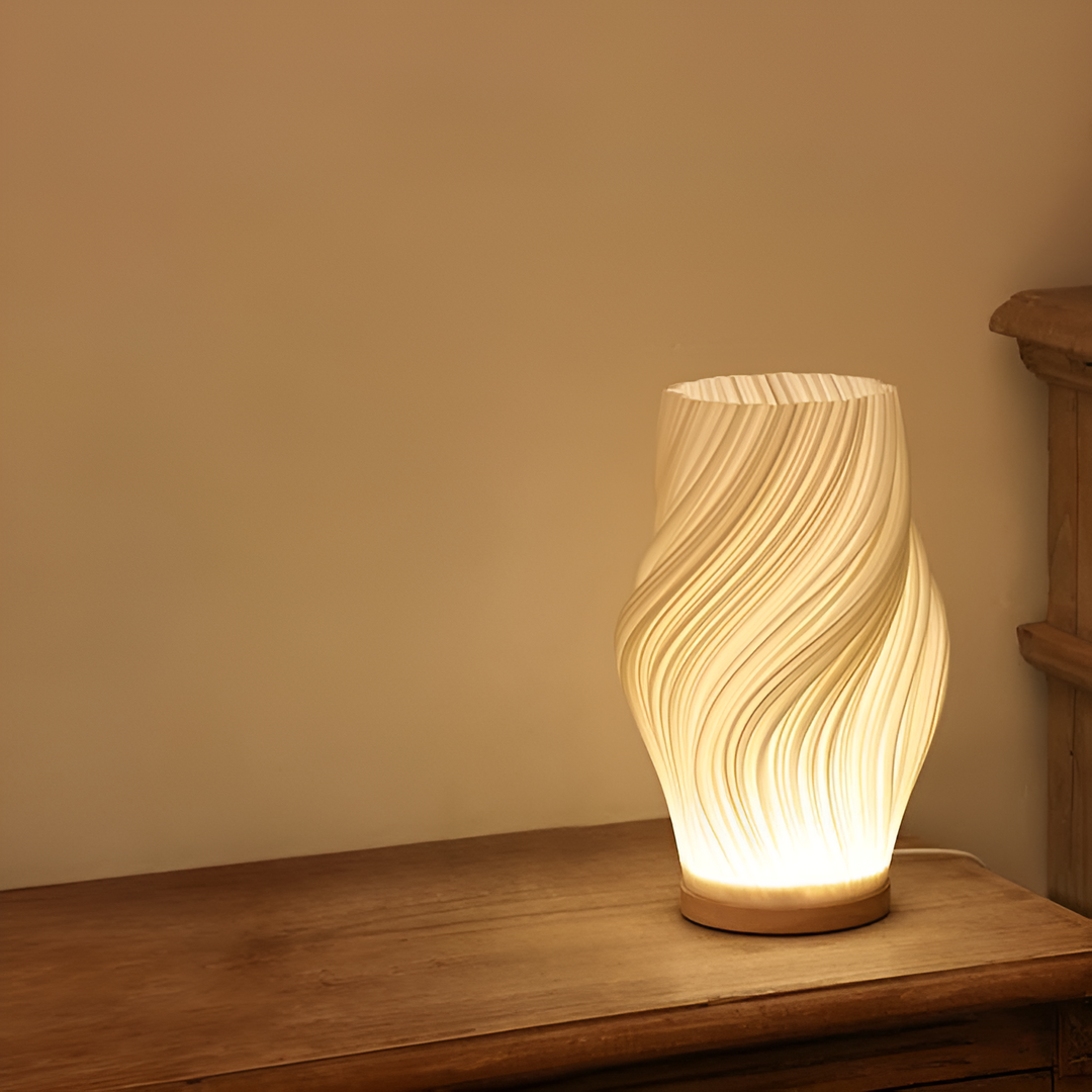 DreamWave - Nowoczesna lampa 3D w kolorze kremowym z elegancką metalową podstawą