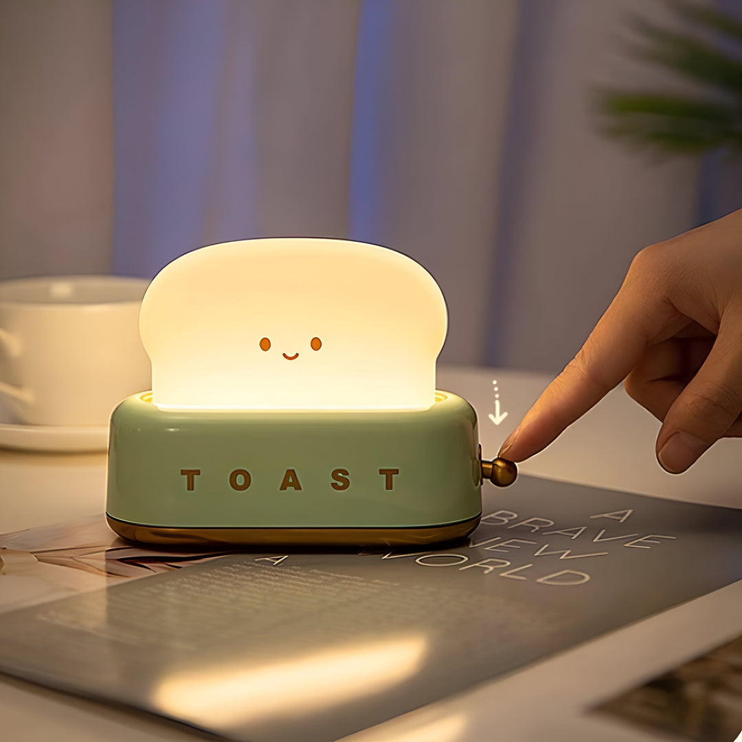 Lampka Stołowa TinyToast – Przenośna Lampka Nocna w Kształcie Tostera z Dimmowalnym LED i Portem USB