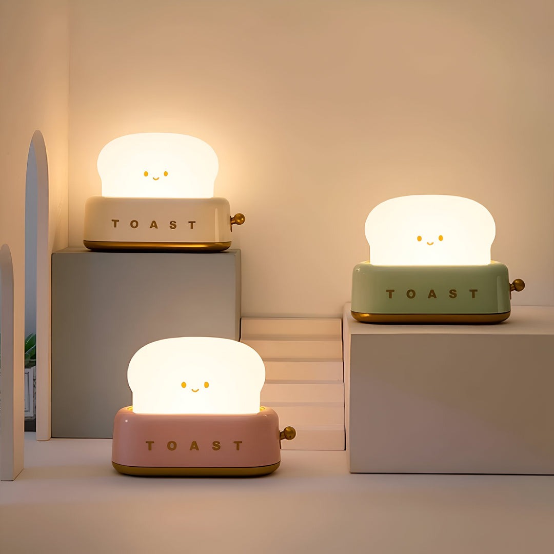 Lampka Stołowa TinyToast – Przenośna Lampka Nocna w Kształcie Tostera z Dimmowalnym LED i Portem USB