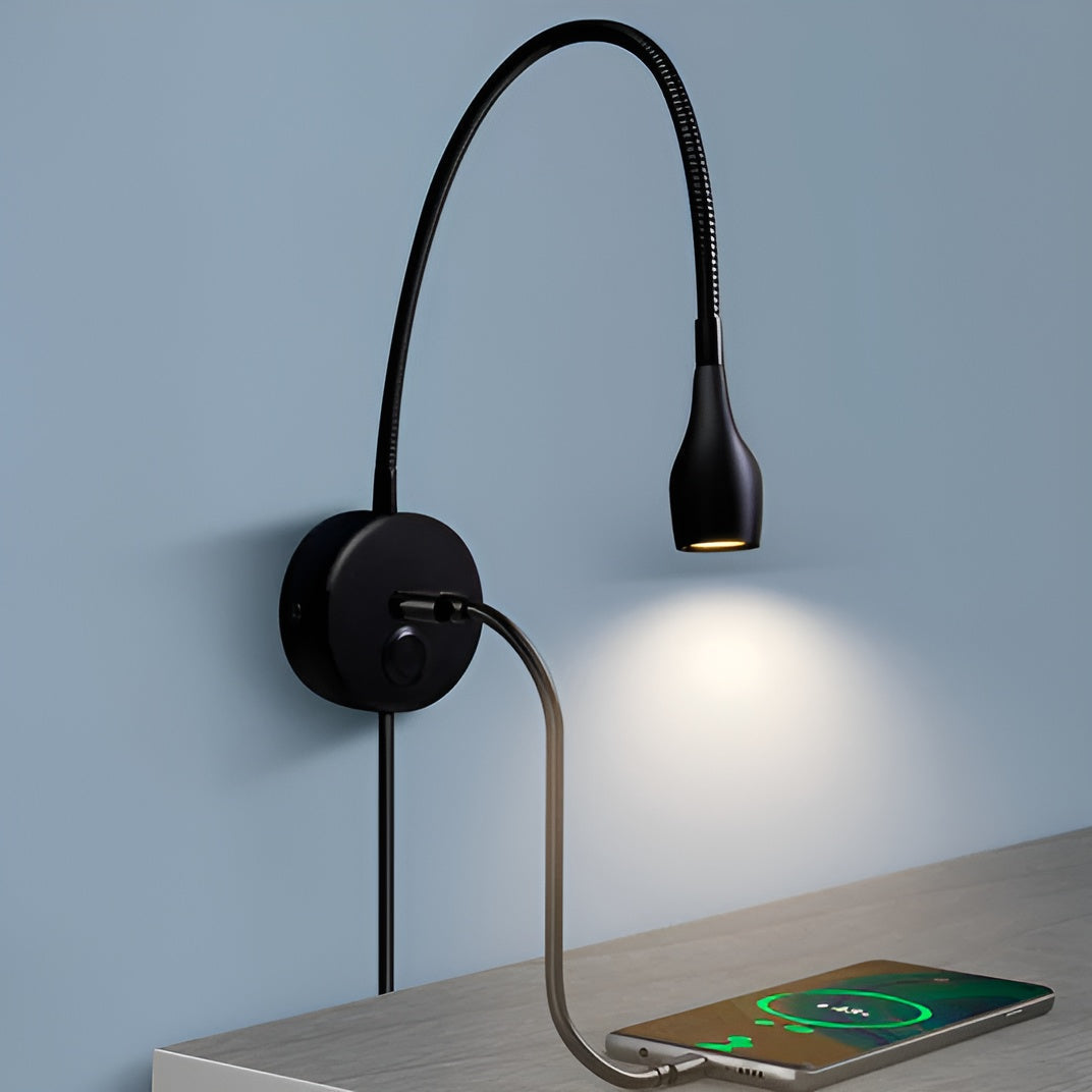 TouchGlow - Lampa ścienna z szyjką w kształcie łabędzia 2 w 1 z ładowarką USB na przytulne wieczory z książką