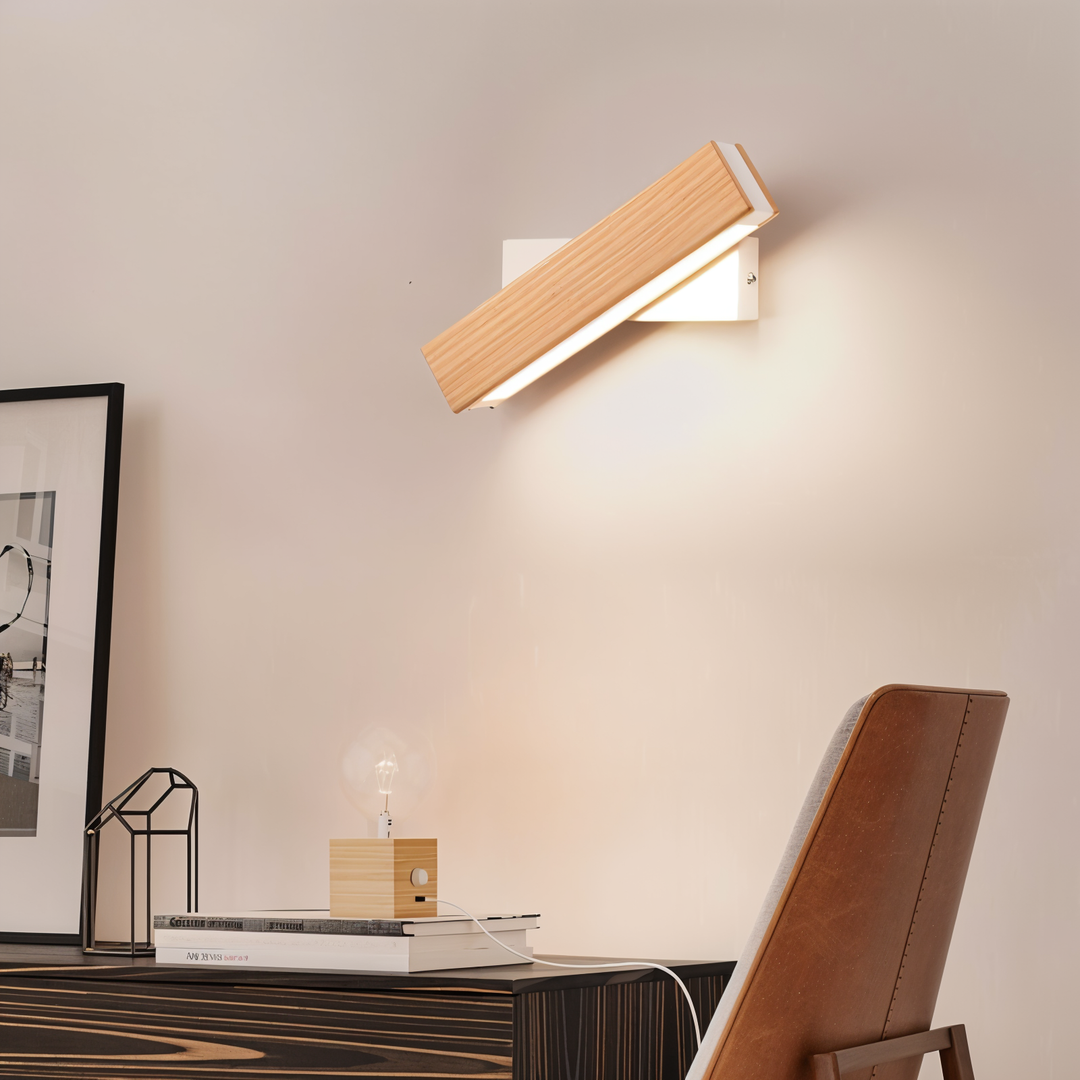Lampa ścienna TwistLED - prostokątna lampa LED z drewna, obracająca się o 360°