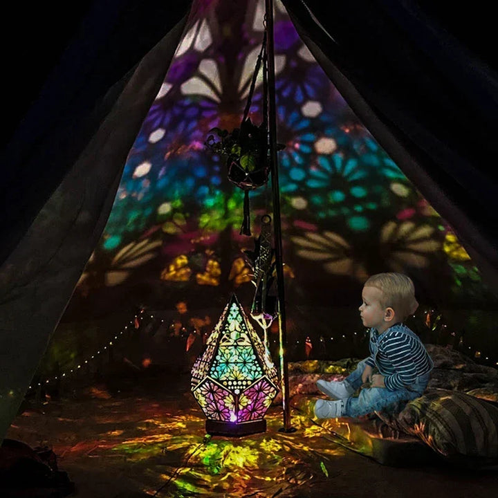 Lampa projekcyjna z drewna z wycięciem - kolorowa lampka nocna LED do salonu i sypialni |