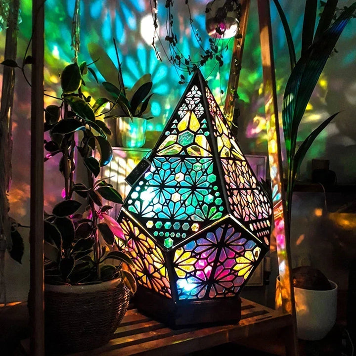 Lampa projekcyjna z drewna z wycięciem - kolorowa lampka nocna LED do salonu i sypialni |