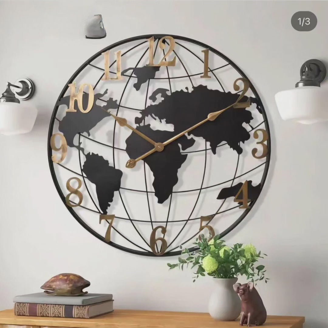 60 cm Duży Zegar Ścienny z Mapą Świata