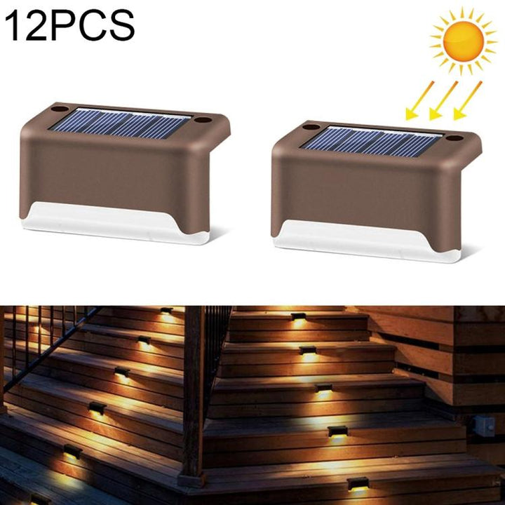 12 sztuk lampy schodowej LED zasilanej energią słoneczną IP65 wodoodporna lampa ogrodowa, ciepłe białe światło (brązowa)