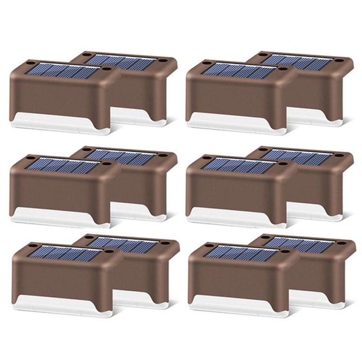 12 sztuk lampy schodowej LED zasilanej energią słoneczną IP65 wodoodporna lampa ogrodowa, ciepłe białe światło (brązowa)