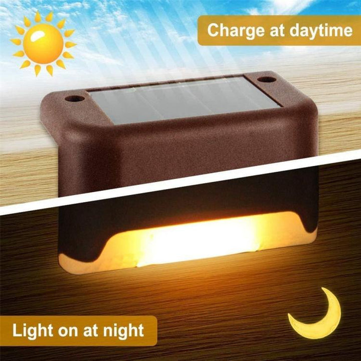 12 sztuk lampy schodowej LED zasilanej energią słoneczną IP65 wodoodporna lampa ogrodowa, ciepłe białe światło (brązowa)