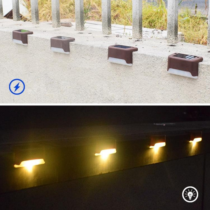 12 sztuk lampy schodowej LED zasilanej energią słoneczną IP65 wodoodporna lampa ogrodowa, ciepłe białe światło (brązowa)