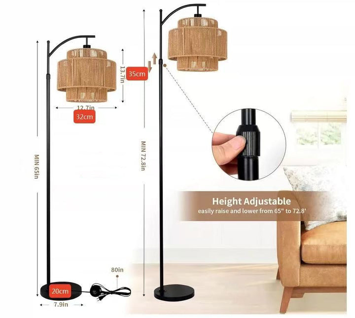 Lampa Podłogowa Łukowa z Pilotem i Podwójnymi Abażurami – Norvella