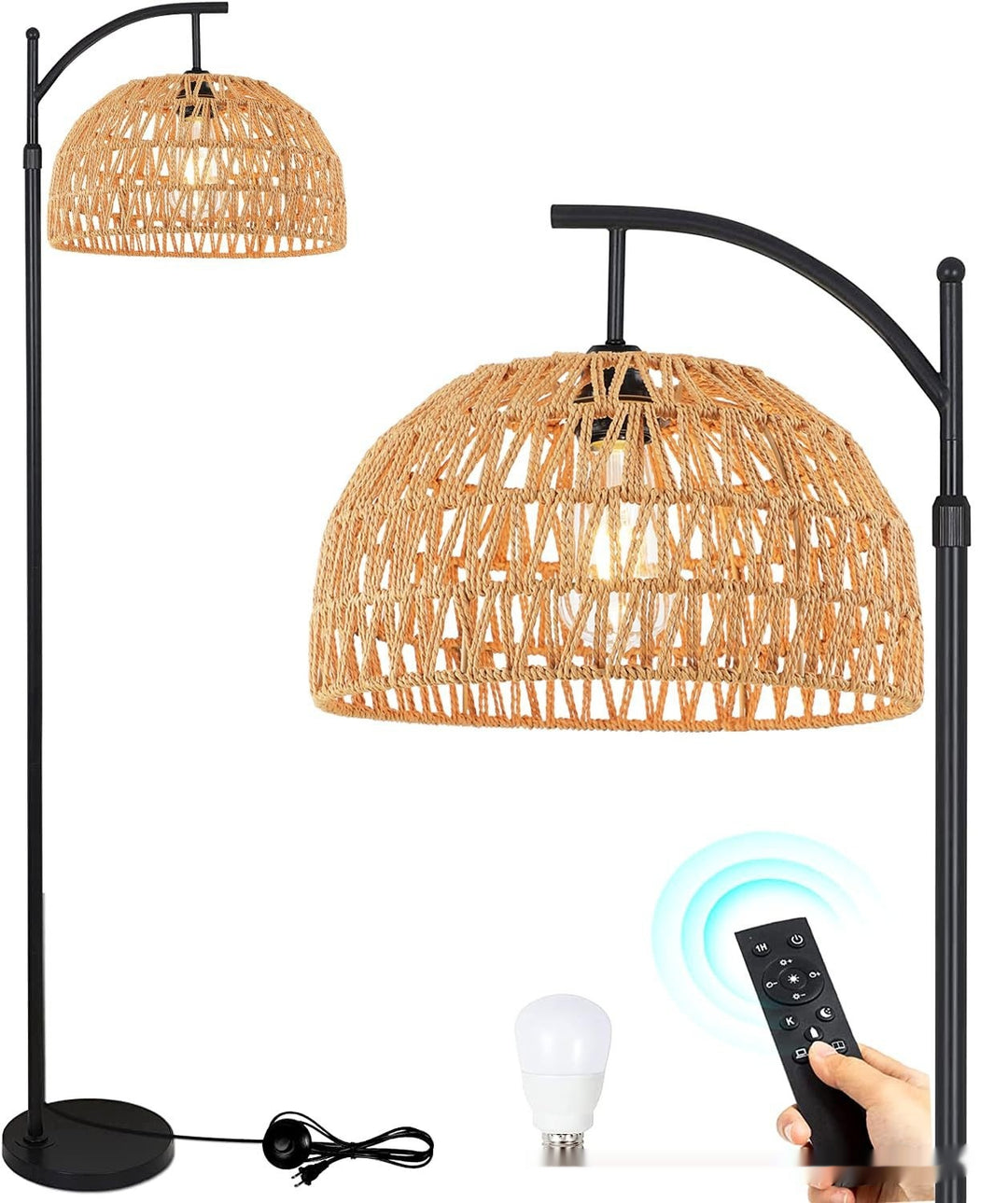 Lampa Podłogowa Łukowa z Pilotem i Podwójnymi Abażurami – Norvella