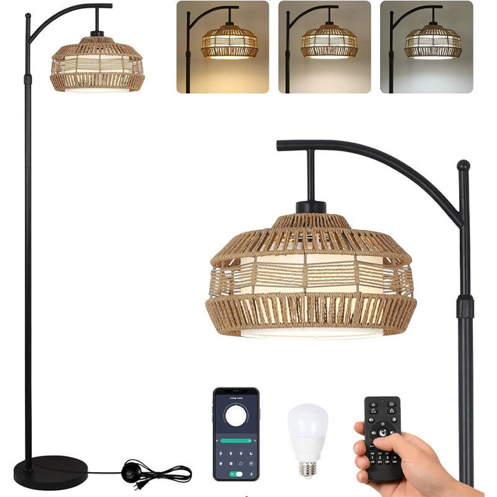 Lampa Podłogowa Łukowa z Pilotem i Podwójnymi Abażurami – Norvella