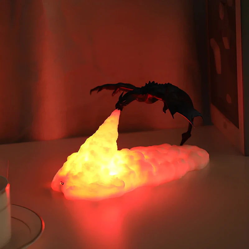 Lampka nocna LED z ogniem smoka – rzeźba 3D, ładowanie USB, idealna dla graczy