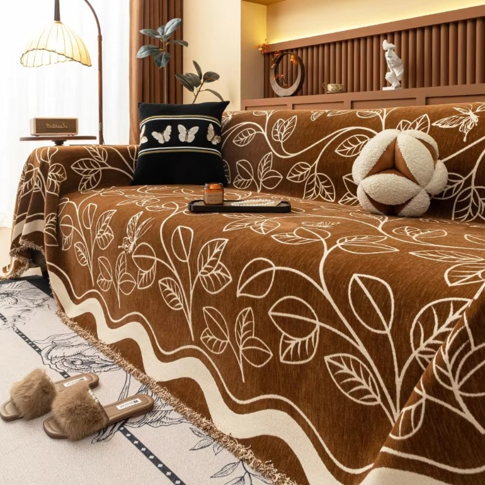 Pokrowiec na sofę z luksusowego chenille inspirowany liśćmi