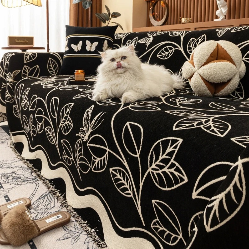 Pokrowiec na sofę z luksusowego chenille inspirowany liśćmi