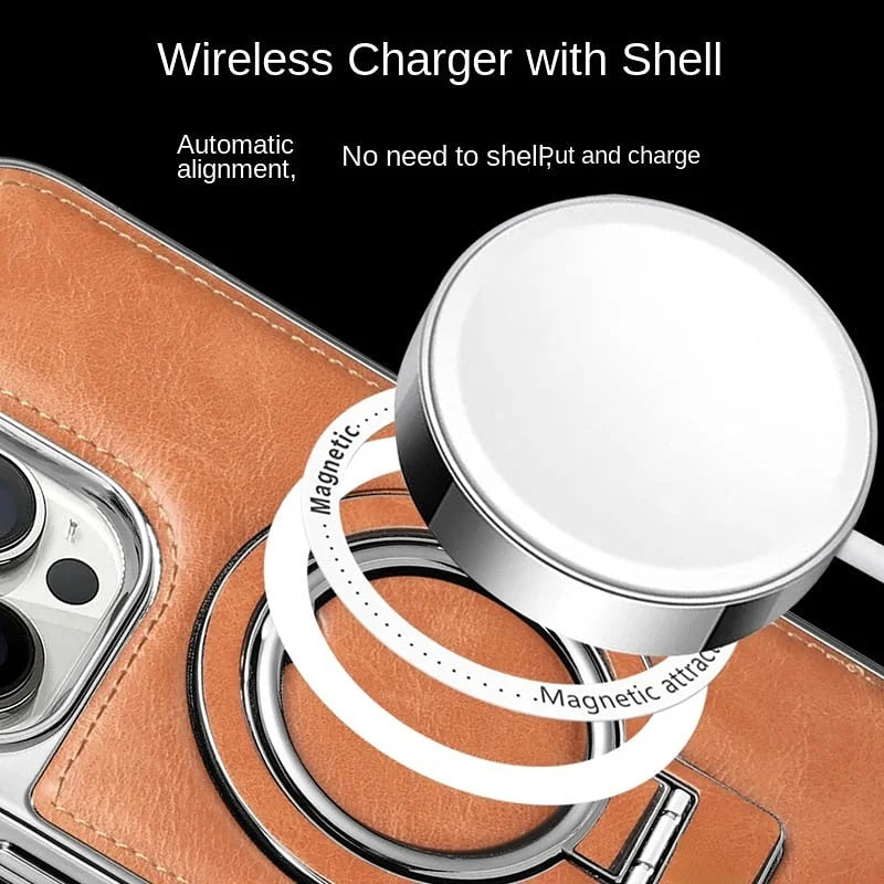Luksusowy Skórzany Niewidoczny Etui na iPhone z Podstawą