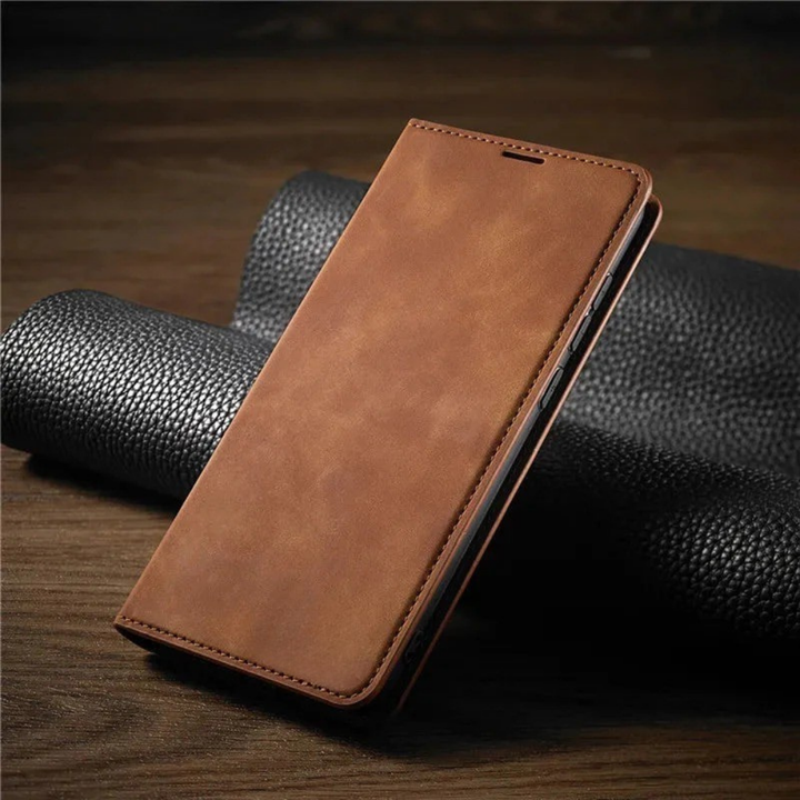 Etui na telefon z magnetycznym skórzanym klapkiem