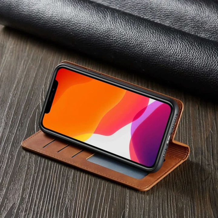 Magnetyczna skórzana etui na iPhone z ochroną przed wstrząsami