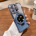 Etui na telefon z lustrem i magnetycznym stojakiem z brokatem