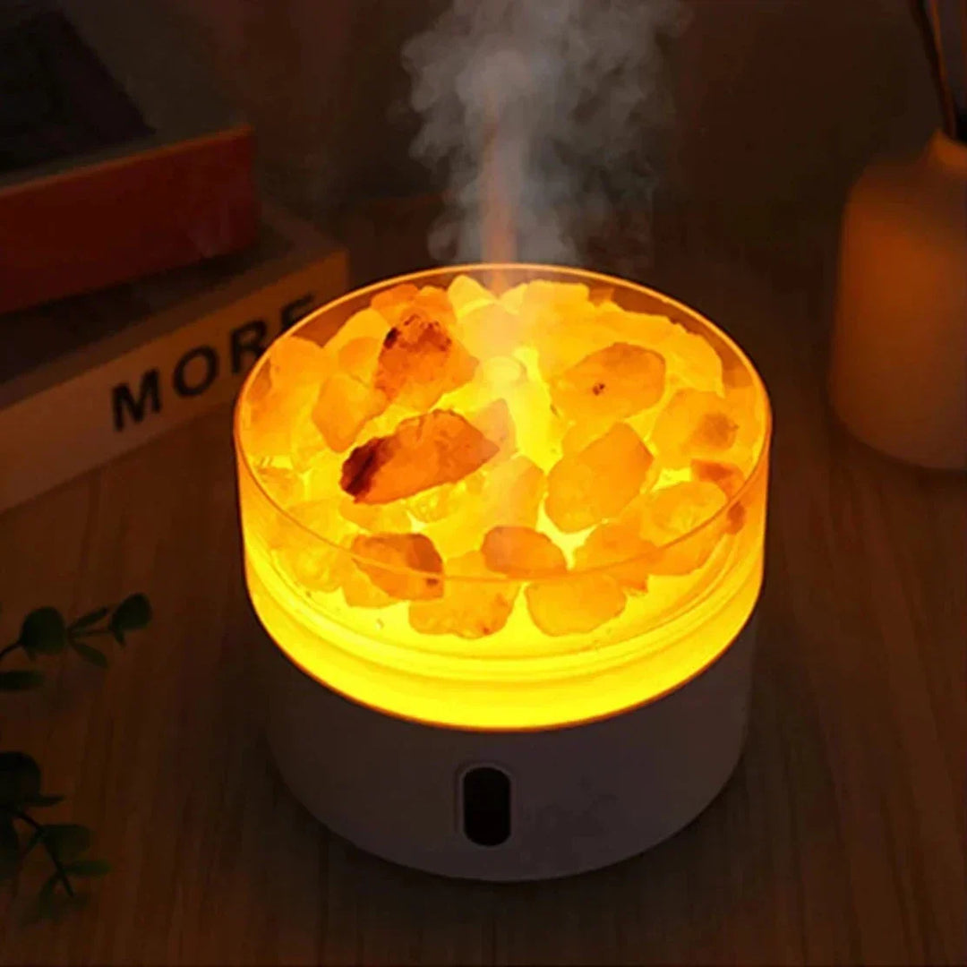 Dyfuzor Solny - USB Ultrasonic Nawilżacz Powietrza z Kryształami Soli Himalajskiej i Lampką Nocną