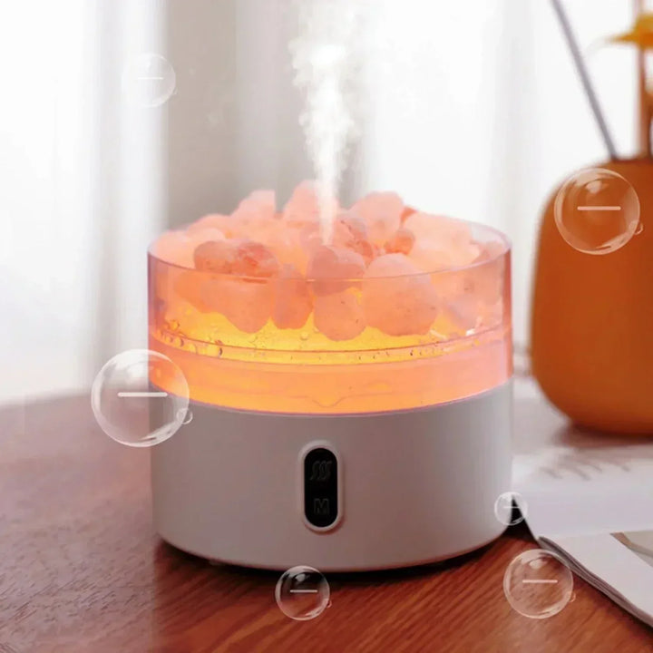 Dyfuzor Solny - USB Ultrasonic Nawilżacz Powietrza z Kryształami Soli Himalajskiej i Lampką Nocną