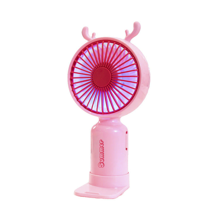 Kobiecy przenośny wentylator mini USB z podświetleniem LED, składanym stojakiem i uroczym designem