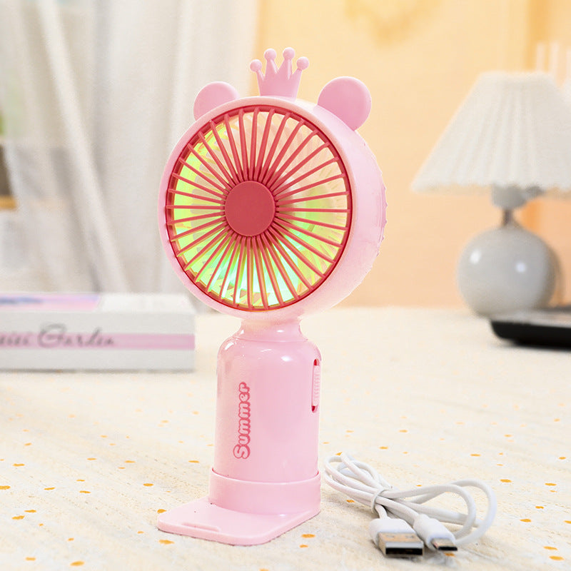 Kobiecy przenośny wentylator mini USB z podświetleniem LED, składanym stojakiem i uroczym designem