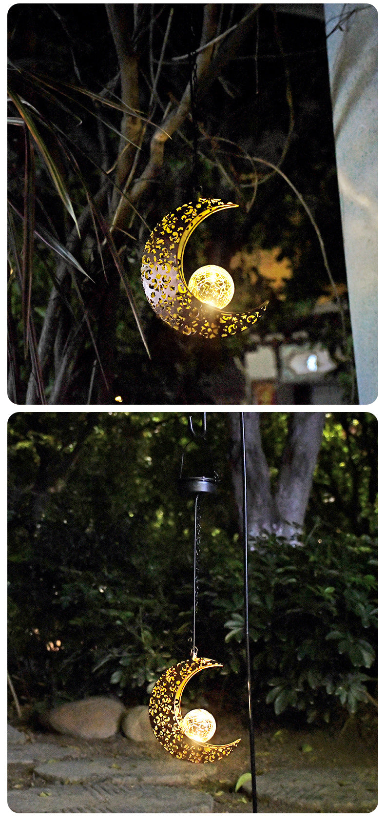 Słoneczna Lampa Wisząca Zewnętrzna Wodoodporna Lampa Projektorowa do Ogrodu, Żelazna Pusta Lampa Nocna