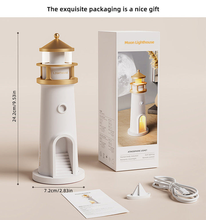 Lampka Projekcyjna Latarnia Morska z Bluetooth, Ambientowe Światło Nocne, Zdalnie Sterowana Lampa Stołowa z Czujnikiem Ruchu
