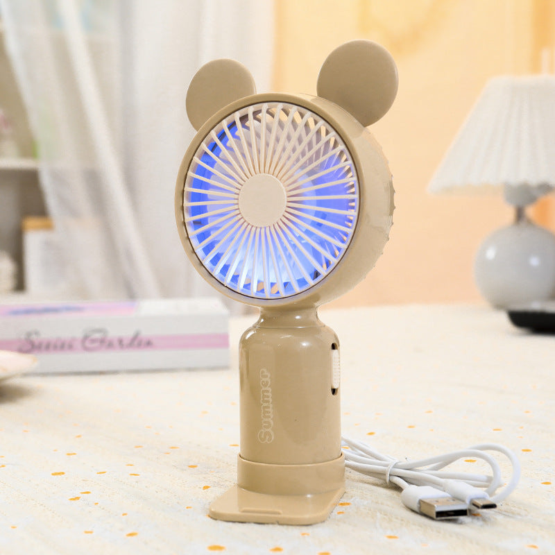 Kobiecy przenośny wentylator mini USB z podświetleniem LED, składanym stojakiem i uroczym designem