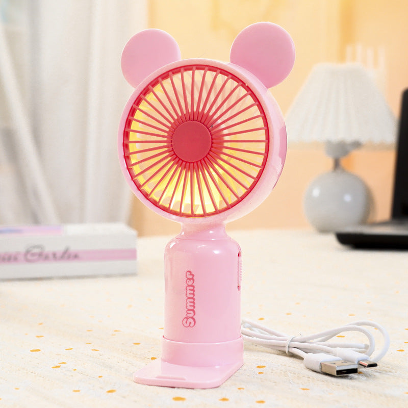 Kobiecy przenośny wentylator mini USB z podświetleniem LED, składanym stojakiem i uroczym designem