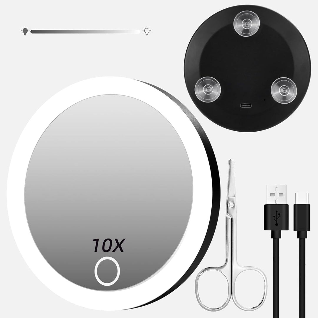 Lustro powiększające TenX LED z przyssawką i czujnikiem dotykowym, ładowane przez USB, przenośne