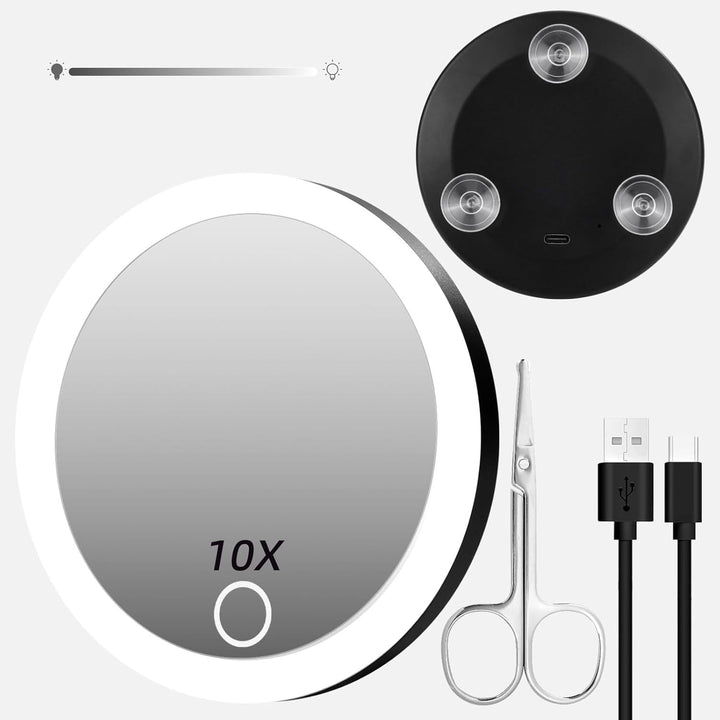 Lustro powiększające TenX LED z przyssawką i czujnikiem dotykowym, ładowane przez USB, przenośne
