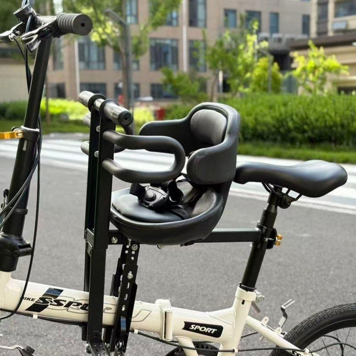 padded child bike safety seat with high back and five-point harness