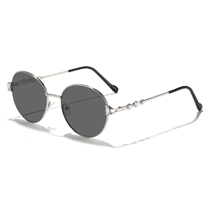 Damskie okrągłe okulary przeciwsłoneczne z elegancką metalową oprawą i lustrzanymi soczewkami