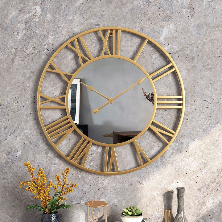 Metalowa Vintage Duża Zegar Ścienny z Lustrem 39cm