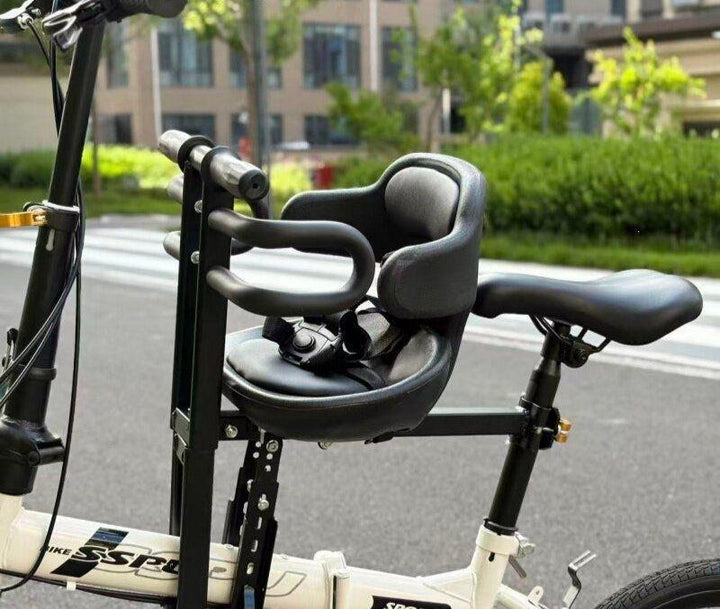 padded child bike safety seat with high back and five-point harness