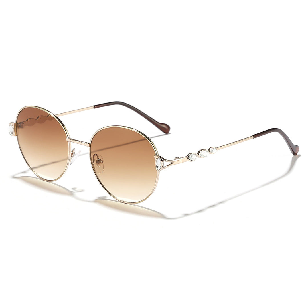 Damskie okrągłe okulary przeciwsłoneczne z elegancką metalową oprawą i lustrzanymi soczewkami