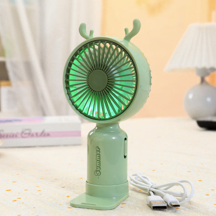 Kobiecy przenośny wentylator mini USB z podświetleniem LED, składanym stojakiem i uroczym designem