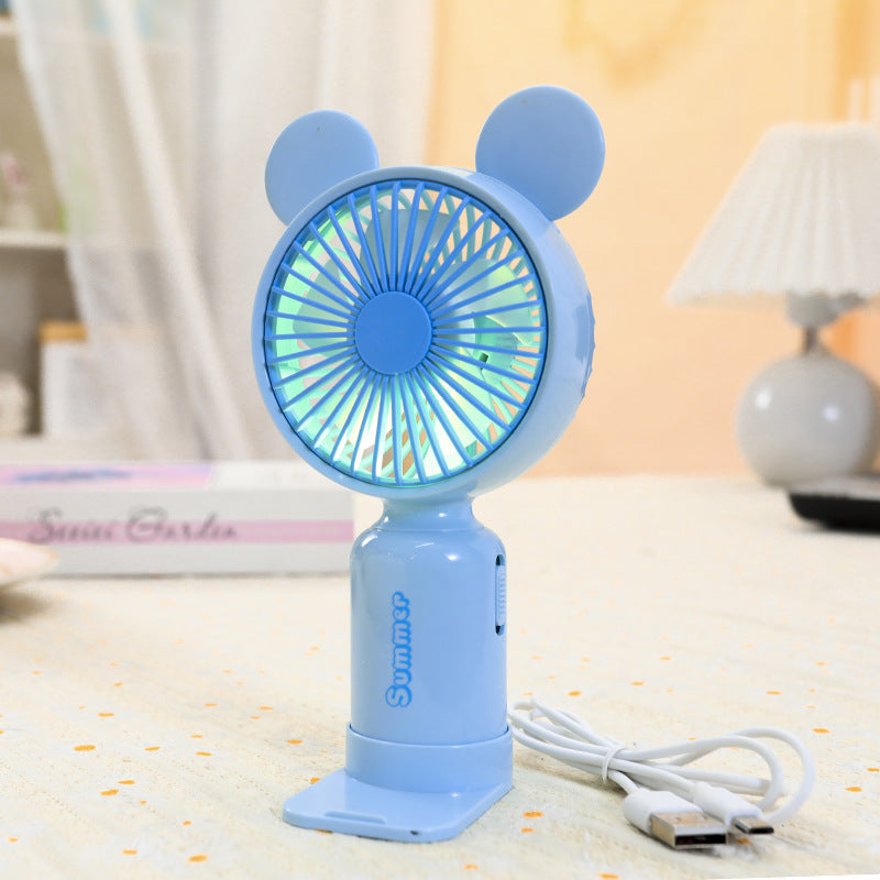 Kobiecy przenośny wentylator mini USB z podświetleniem LED, składanym stojakiem i uroczym designem