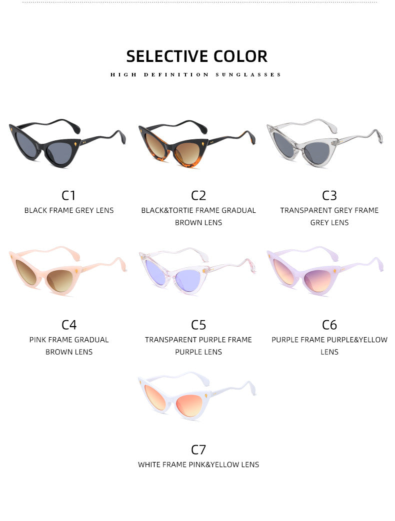 Kobiece Okulary Przeciwsłoneczne w Kształcie Kociego Oka z Lustrzanymi Soczewkami i Eleganckimi Detalami