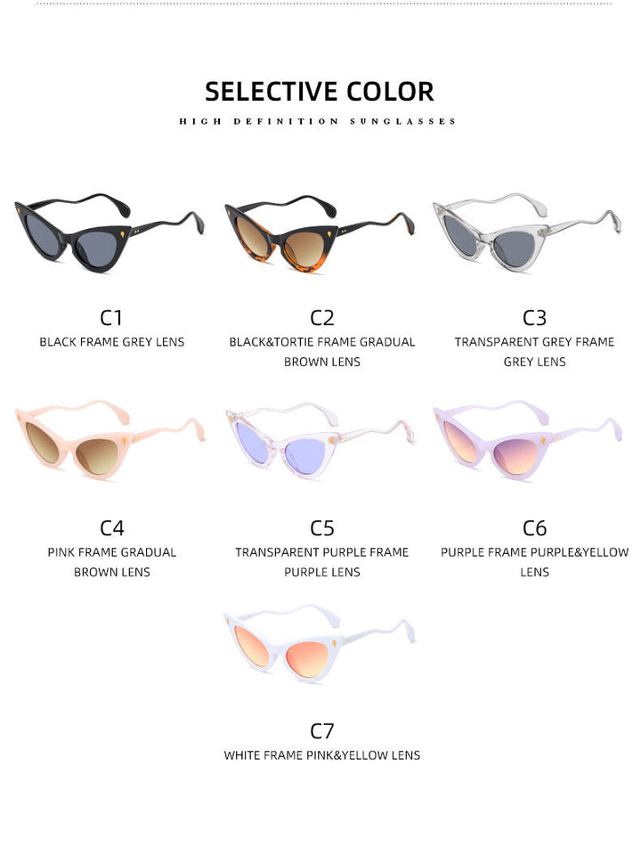 Kobiece Okulary Przeciwsłoneczne w Kształcie Kociego Oka z Lustrzanymi Soczewkami i Eleganckimi Detalami