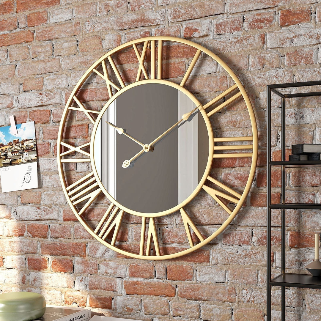 Metalowa Vintage Duża Zegar Ścienny z Lustrem 39cm